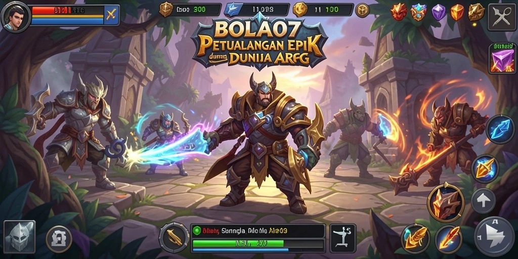 Tangkapan layar utama BOLA07 menampilkan aksi pertarungan penuh warna dalam dunia ARPG.