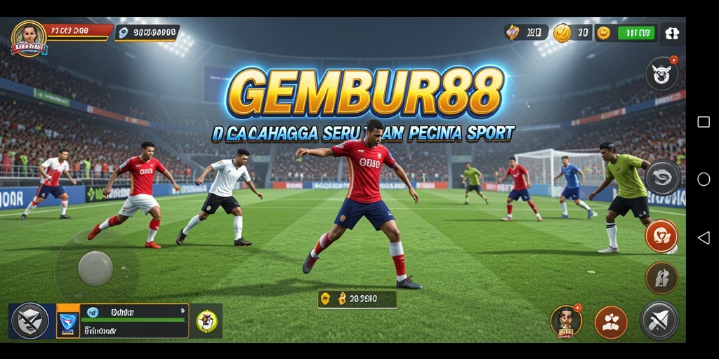 Screenshot utama GEMBUR88 menunjukkan pemain beraksi dalam gameplay olahraga yang seru.