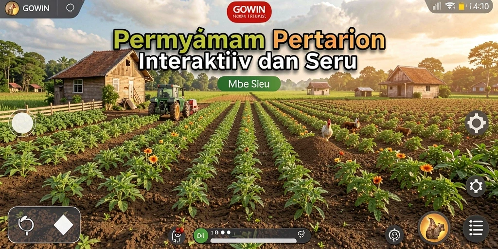 Tampilan gameplay GOWIN yang seru dan interaktif di ladang pertanian.