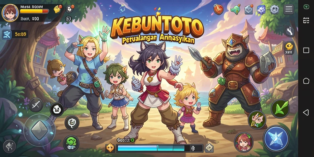 Tampilan gameplay KEBUNTOTO yang menampilkan petualangan anime yang seru.