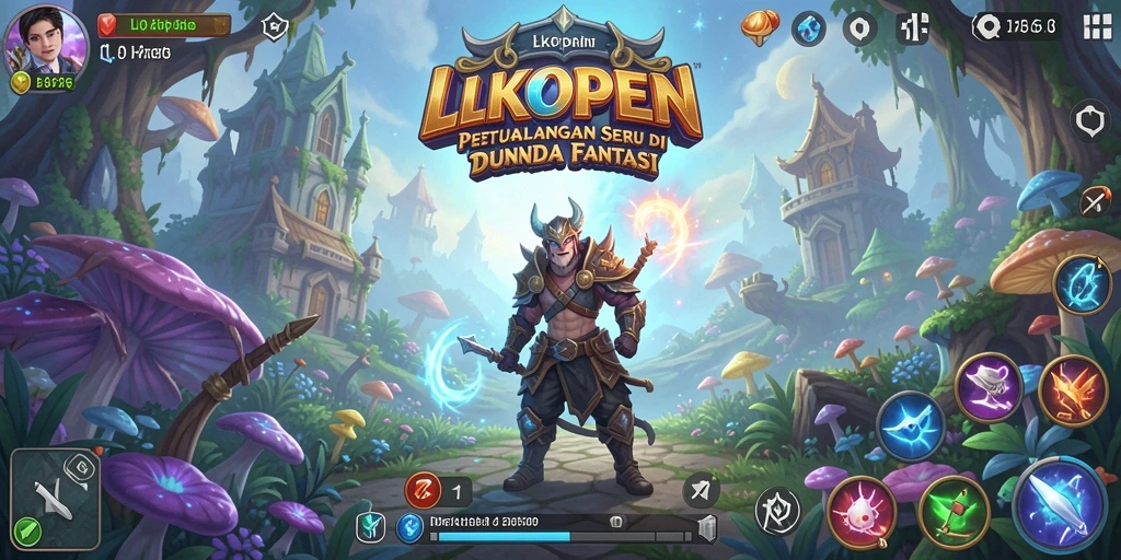 Screenshot utama LKOPEN menampilkan aksi seru di dunia petualangan yang megah.