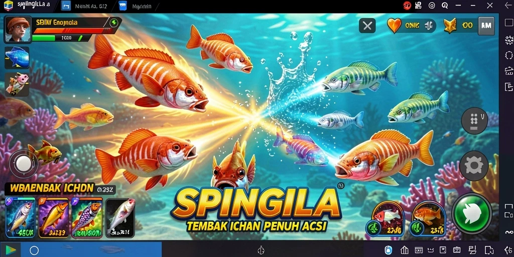 Tangkapan layar SPINGILA menunjukkan aksi tembak ikan yang seru dan mendebarkan.