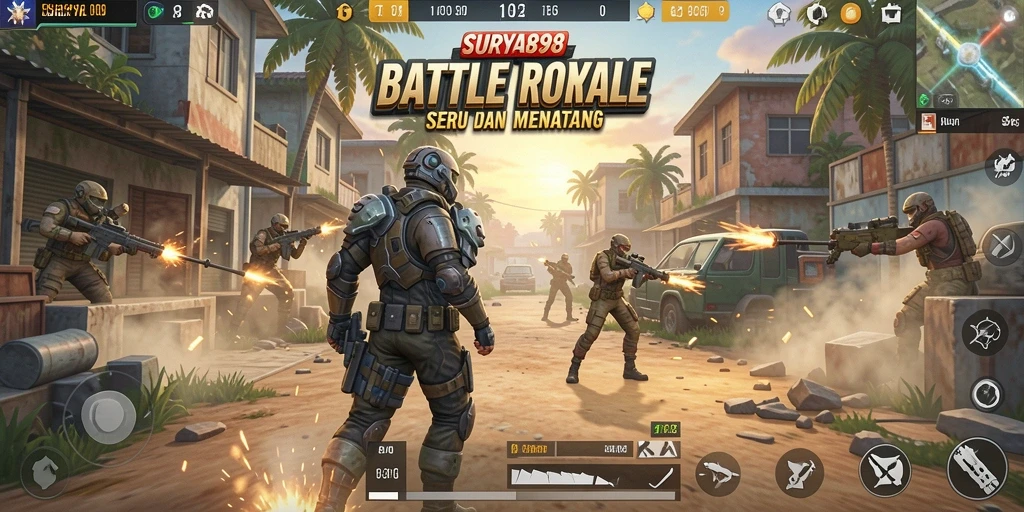 Gameplay seru di SURYA898 saat bertempur di arena Battle Royale.