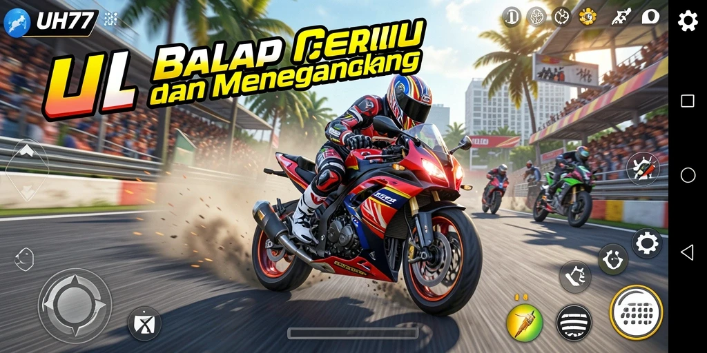 Gameplay UH77 menampilkan balapan motor yang mendebarkan dan grafis memukau.